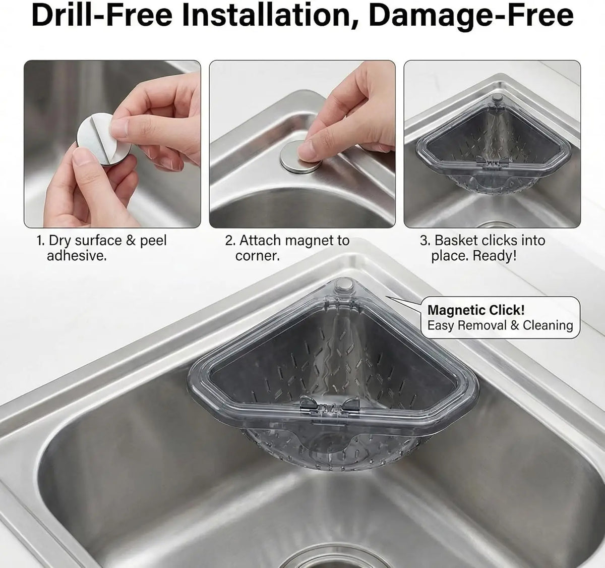 Kitchen Triangular Sink Drain Basket Food Waste Strainer Filter Hanging Corner Vegetable Fruit Colander Sponge Holder Organizer