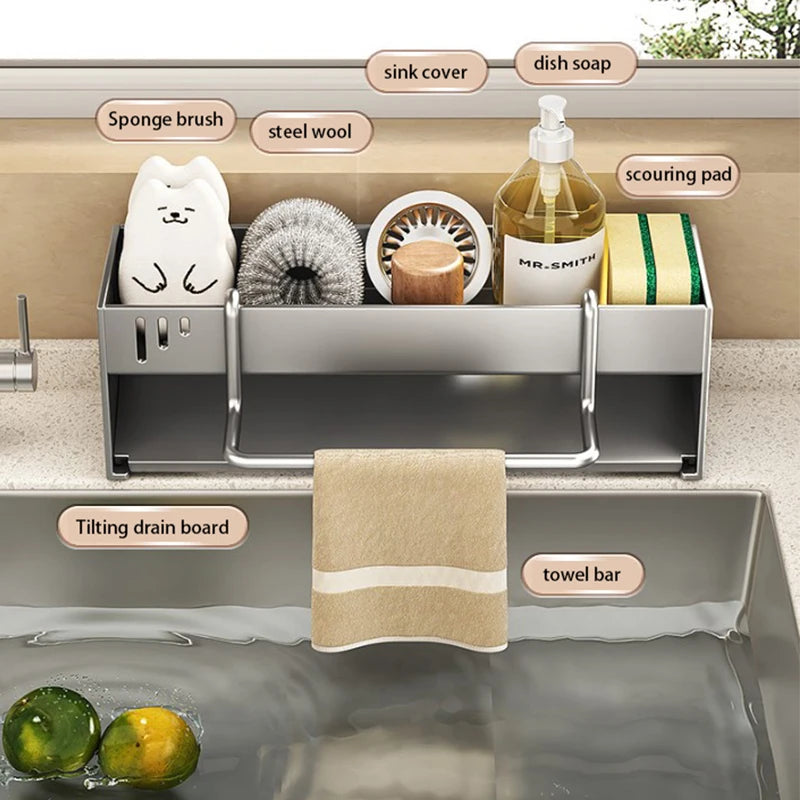 Kitchen Stainless Steel Sponge Rack Household Sink Rag Drain Shelf Multi-functional Scouring Pad Steel Ball Storage Rack
