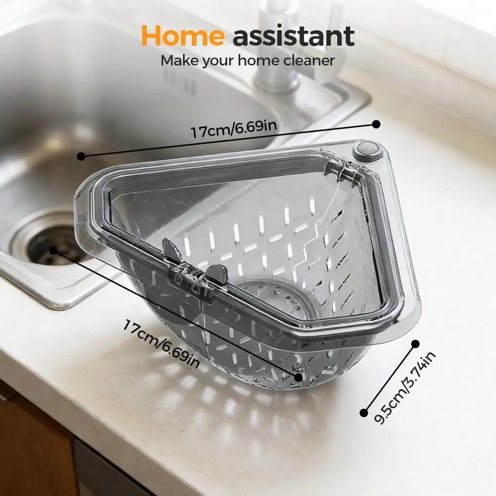 Kitchen Triangular Sink Drain Basket Food Waste Strainer Filter Hanging Corner Vegetable Fruit Colander Sponge Holder Organizer