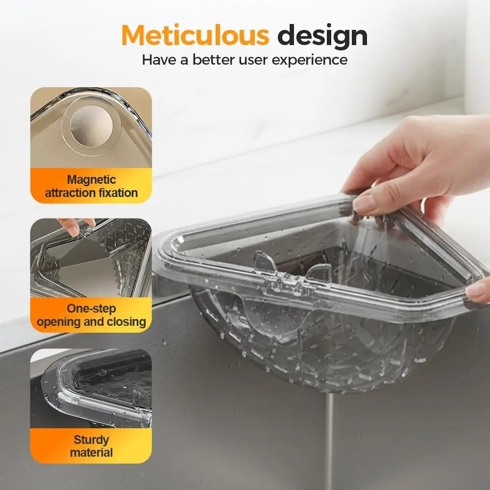 Kitchen Triangular Sink Drain Basket Food Waste Strainer Filter Hanging Corner Vegetable Fruit Colander Sponge Holder Organizer