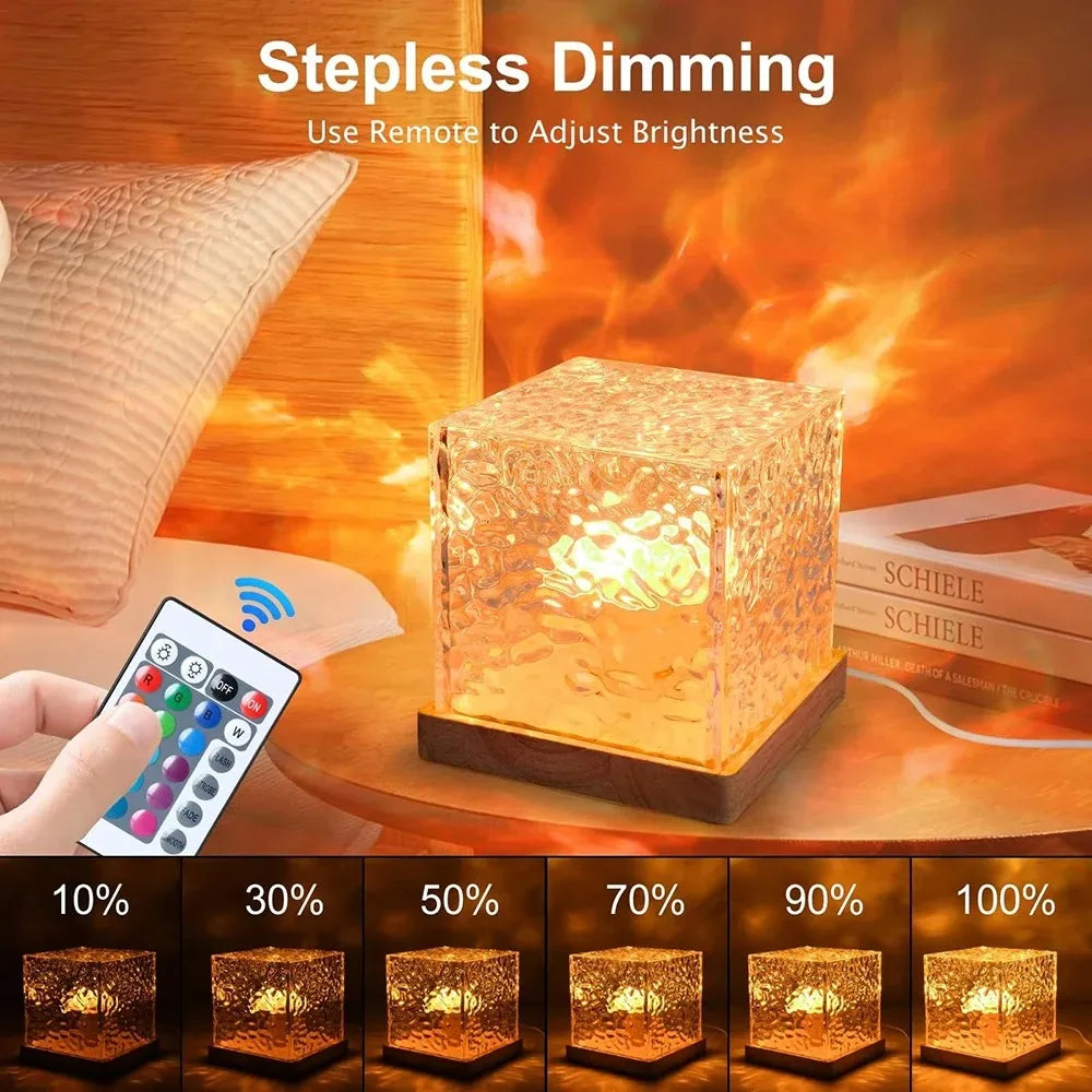 Newest 16 Colors Dynamic Water Ripples/Aurora Night Light Projection Lamp Flame Crystal Lamp USB Power Table Nightlight Decor